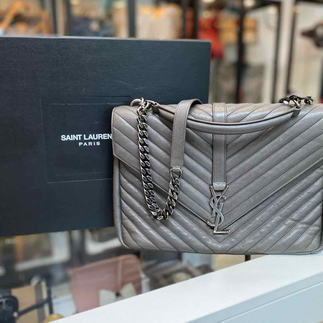 Saint Laurent 2016 College Large Gray Envelope Matelasse Shoulder Bag