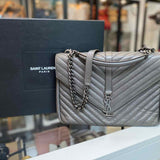 Saint Laurent 2016 College Large Gray Envelope Matelasse Shoulder Bag