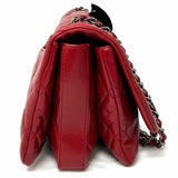 Chanel 2012 Accordion 3 Flap Bag Red Quilted Lamb Leather Shoulder Bag