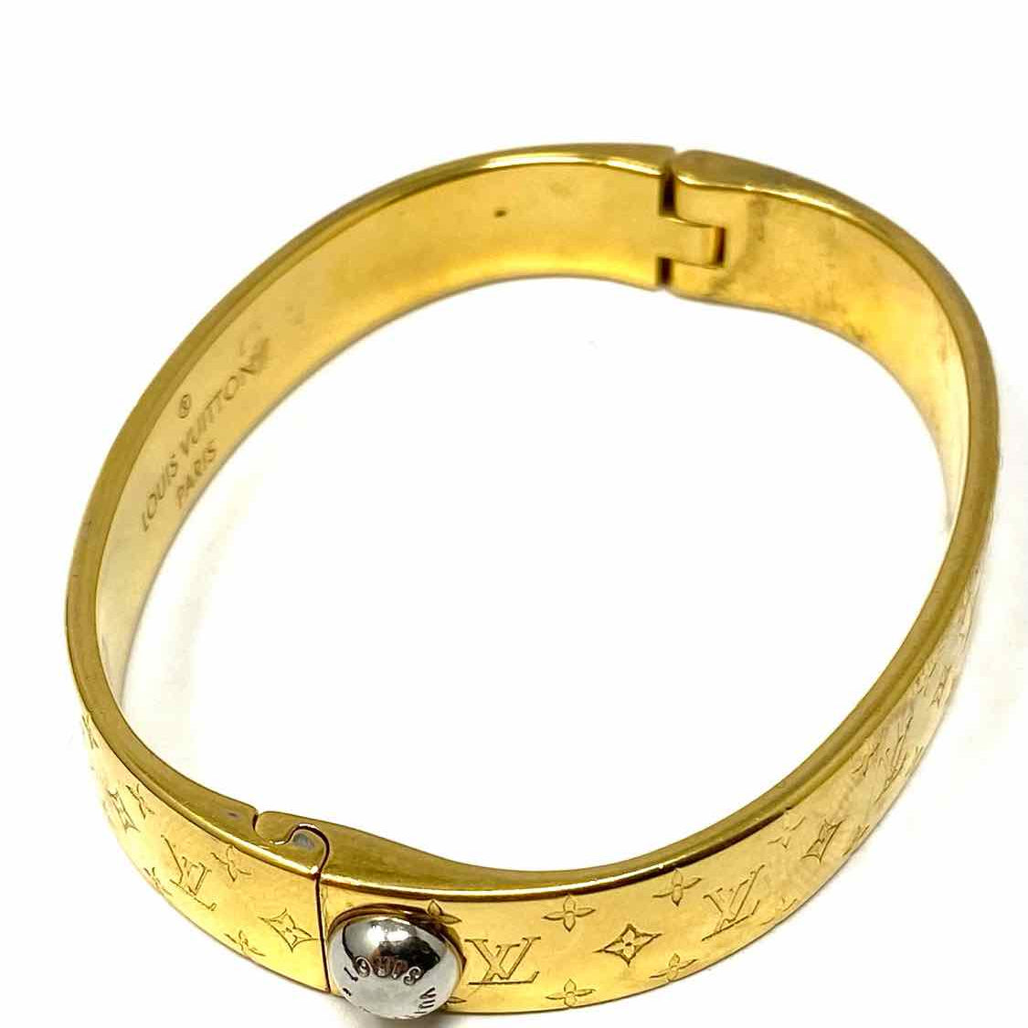 LOUIS VUITTON 2021 Nanogram Cuff Gold Tone Hinged 4" Monogram Bracelet