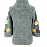 sleeping on snow Women's Steel Blue Size S Mock Neck Embroidered Floral Sweater