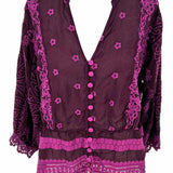 johnny was Women's Purple Size M Button Down Cupra Rayon Embroidered Long Sleeve