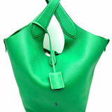 Polo Ralph Lauren Polo Play Small Green Pebbled Leather Tote