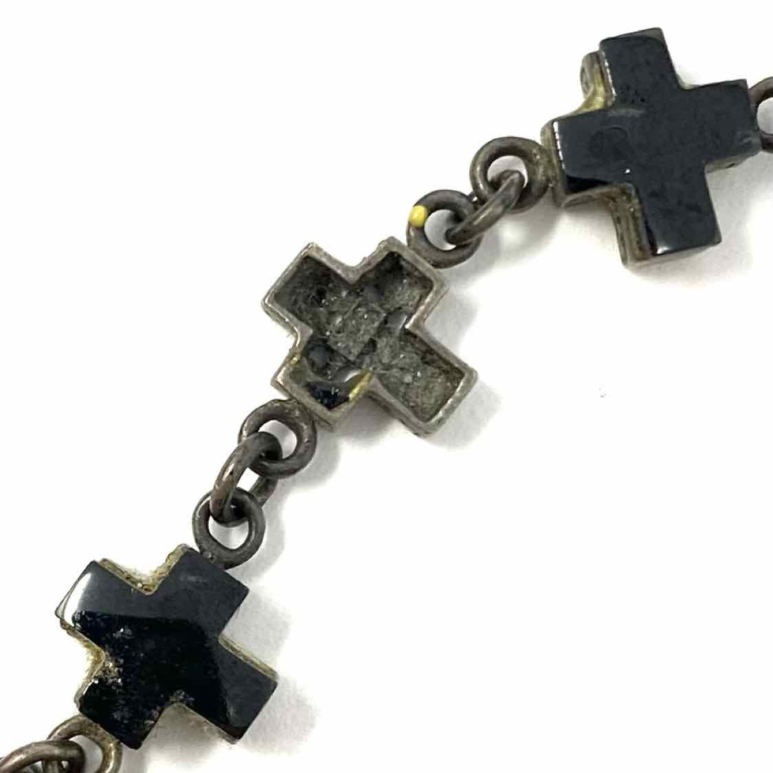 Estate .925 Sterling Silver Cross 8" Enamel Bracelet
