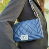 Chanel 2014 Boy Medium Wild Stitch Blue Lamb Leather Made in Italy Shoulder Bag