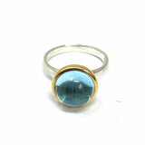 Syna size 7 925 Sterling Silver Blue Round Cabochon Ring w/ 18K Accent