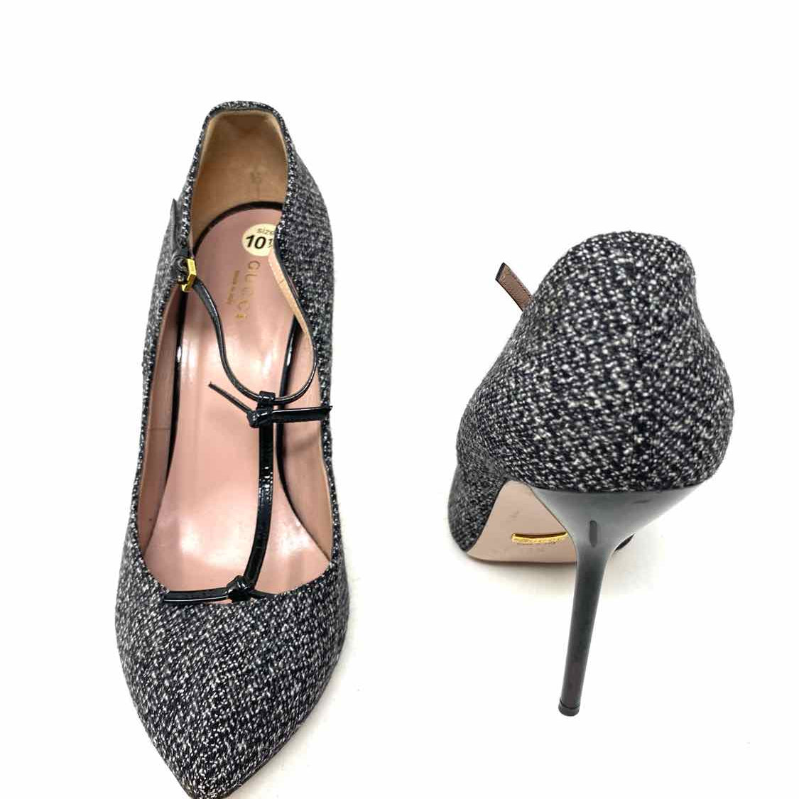 Gucci Women's Charcoal Size 40.5/10.5 T-Strap Tweed Heels
