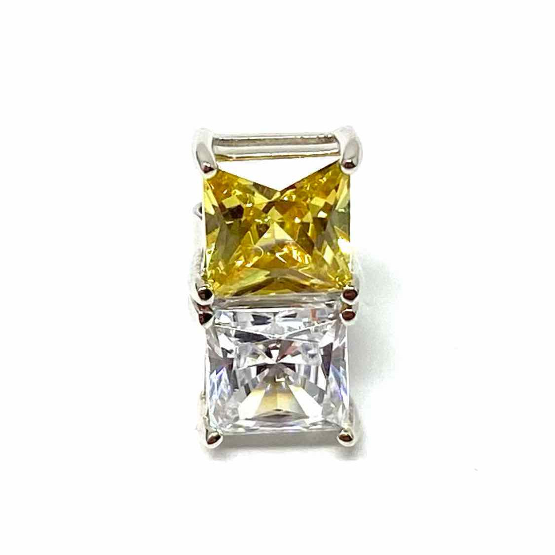 .925 Yellow Clear Stud Square Cubic Zirconia Earrings