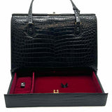 Franz Sauer Cologne Germany Vintage Black Hinged Croc Patent Leather Satchel