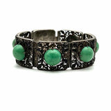 Estate Silver Filigree Green Stone Bracelet