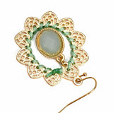 Statement Blue Gold Tone Dangle Flower Earrings