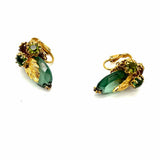 DeMario Gold Tone Green Cluster Fruit Crystal Brooch & Clip-On Earring Set