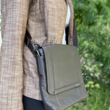 TUMI Brown Flap Pebbled Leather Messenger Bag