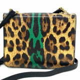 DOLCE & GABBANA Brown Green Stripe Messenger Leopard Print Crossbody