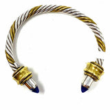 Estate .925 Sterling Two-tone Cuff 8" Twisted Lapis Lazuli Bracelet