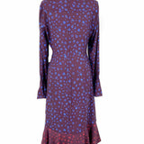 Parker Cobalt Leopard Women's Purple Size 2 Long Sleeve Ruffled Dress