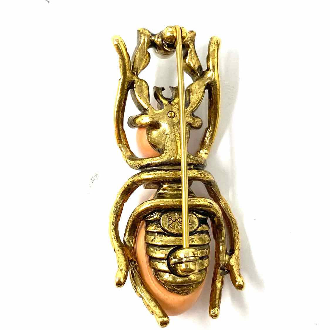 Joan Rivers Beetle Metal Peach Rhinestone Brooch