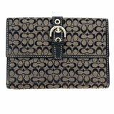 Coach Canvas Black Gray Tri-fold Buckle Signature Wallet