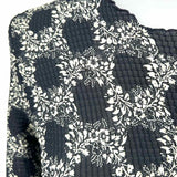 Women's Black Beige Size S Checkered Pleated Long Sleeve