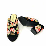 Sole Society Women's Black Size 8 Block Heel Embroidered Floral Mules
