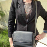 Mancini Black Flap Pebbled Leather Crossbody