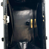 Franz Sauer Cologne Germany Vintage Black Hinged Croc Patent Leather Satchel