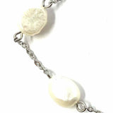 Ivory / Silver Tone Chain Baroque Pearls Bracelet