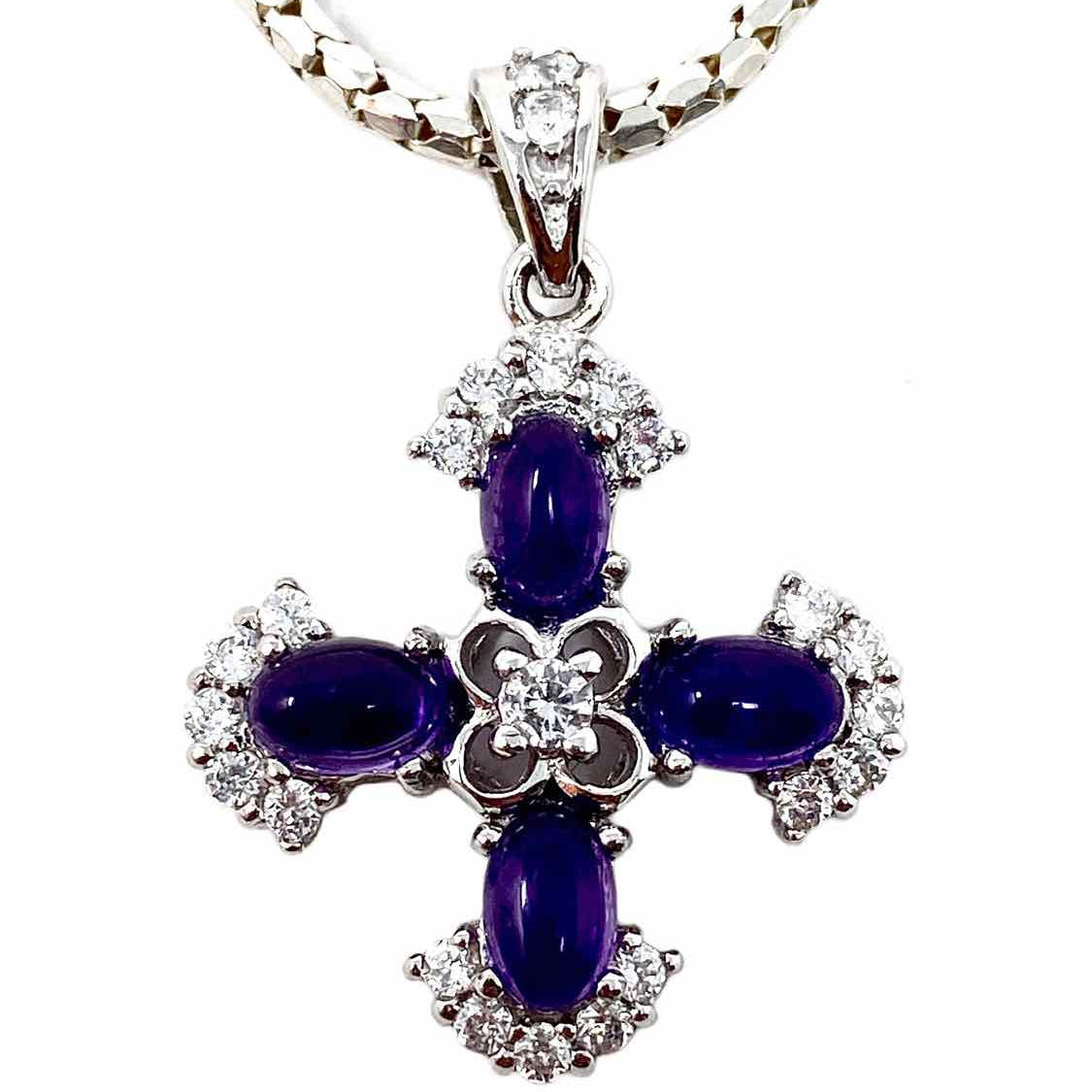 .925 Purple Cabochon Cross Amethyst Necklace