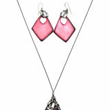 Alexis Bittar Mauve Gunmetal Lucite Dangle Earrings & Necklace Jewelry Set