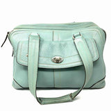 Coach Hampton XL Teal Zip Pebbled Leather Shoulder Bag