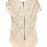 alice+olivia Women's Beige Size L Keyhole Lace Short Sleeve Bodysuit