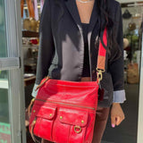 Fossil Morgan Traveler Red Crossbody Pebbled Leather Shoulder Bag