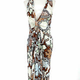 Diane Von Furstenberg Women's Teal Brown Sleeveless Abstract Wrap Dress