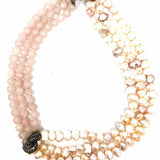 Estate 925 Sterling Pink Layered 16" Baroque Pearl Rose Quartz Necklace