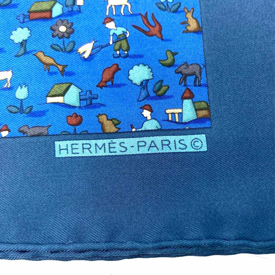 Hermes Recolte 1998 Blue Square 16 in Farm Vintage Scarf