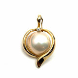 Estate 14K Yellow Gold White Abstract Pearl Diamond Pendant
