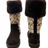 Coach Kally Winter Women's Brown Beige Size 8.5 Suede Signature Boots