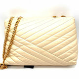 Tory Burch Kira Beige Flap Quilted Leather Shoulder Bag