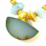 Carolyn Markis Gold Vermeil Gold Blue Beaded 16" Aquamarine Druzy Necklace
