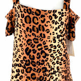 cooper & ella Women's Orange cold shoulder Leopard Size S Short Sleeve Top