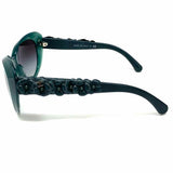 Chanel 5318 Acetate Green Oval Camellia Leather Made in Italy Sunglasses