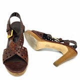 BALLY Women's Brown Size 6.5 Criss-Cross Leather Perforated Sandals