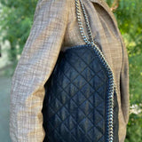 STELLA McCARTNEY Falabella Fold-Over Black Quilted Chain Tote