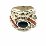 Estate size 5.5 925 Sterling Silver Geometric Carnelian & Onyx Ring