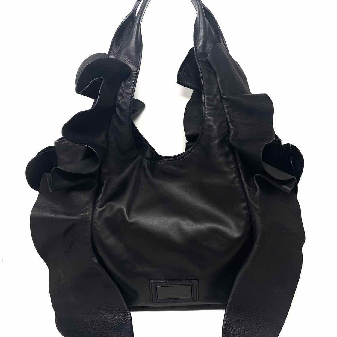 VALENTINO GARAVANI Black Ruffled Leather Tote