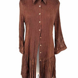 Lindi Women's Brown Size L Button Down Textured Dress