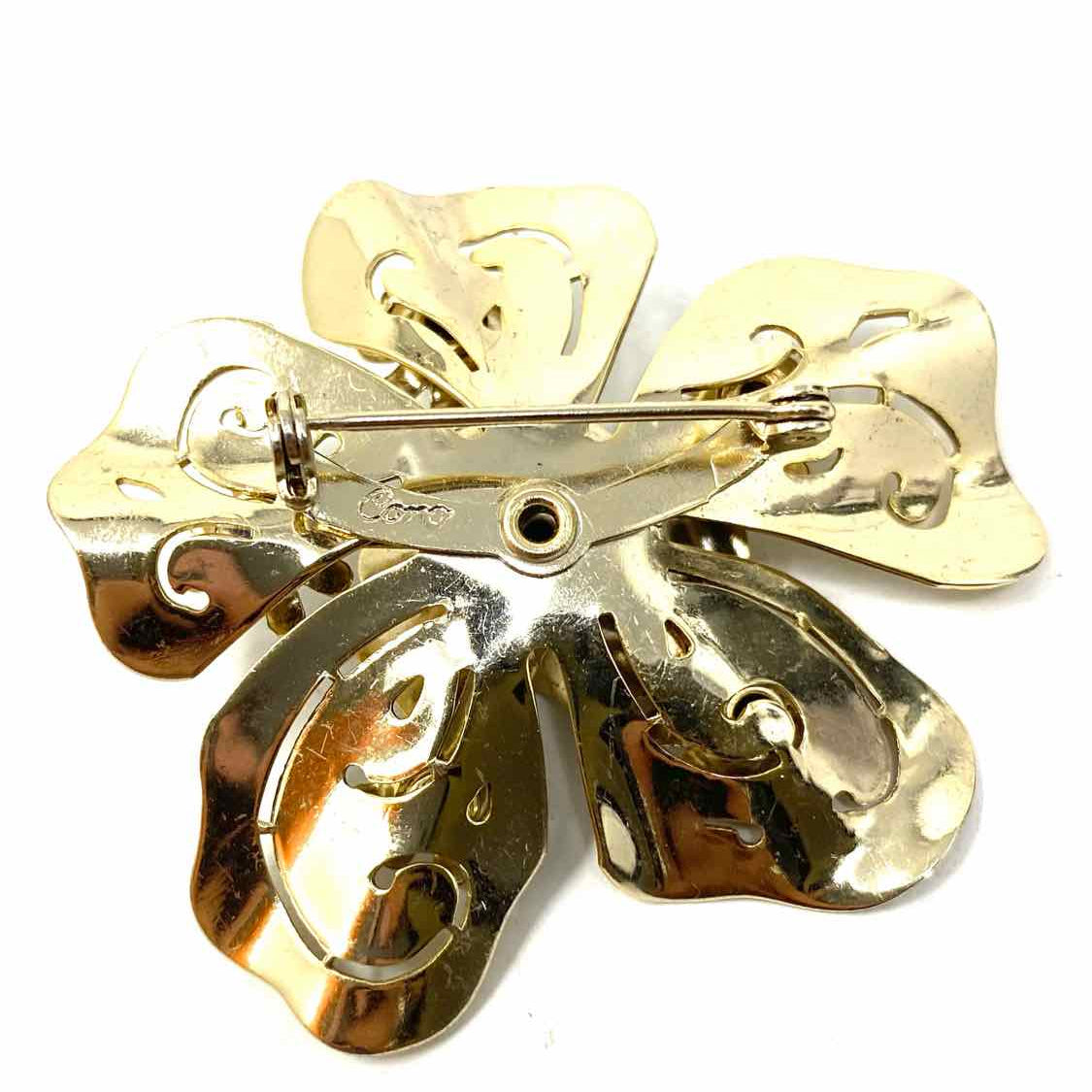 Coro Gold Tone Flower Crystal Brooch