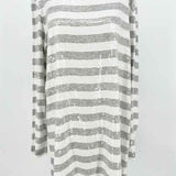 joan vass Women's White Gray Size L Stripe Sequined Long Sleeve
