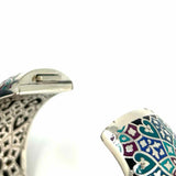 Brighton Zahra Love Enamel Blue Silver Tone Hinged Mandala Bangle