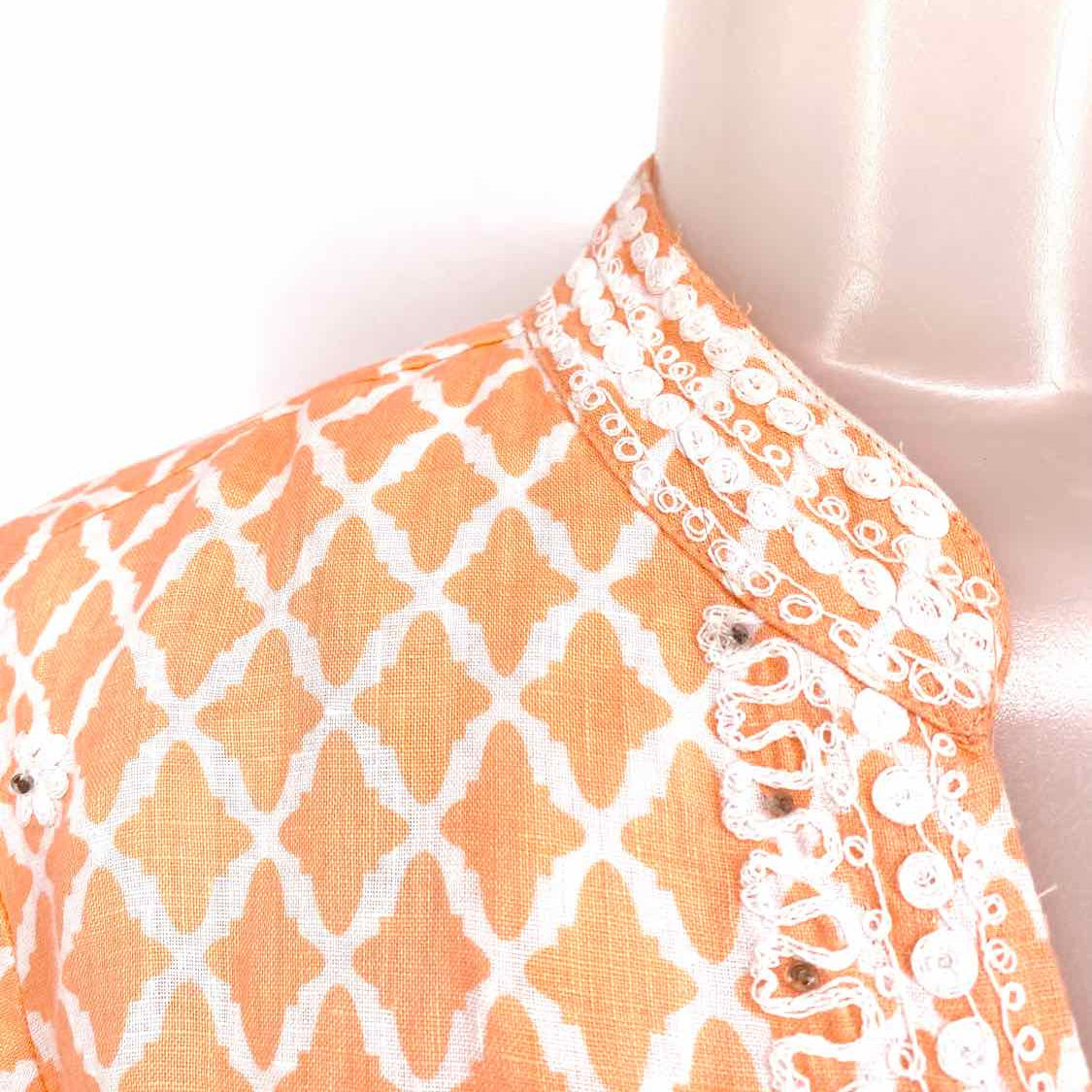 Charter Club Women's Peach Size M tunic Linen Abstract Long Sleeve